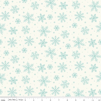 Riley Blake - The North Pole Flannel - Aqua Snowflakes, White