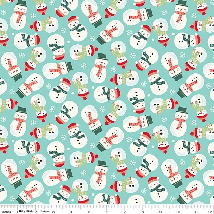 Riley Blake - The North Pole Flannel - Snowmen, Aqua