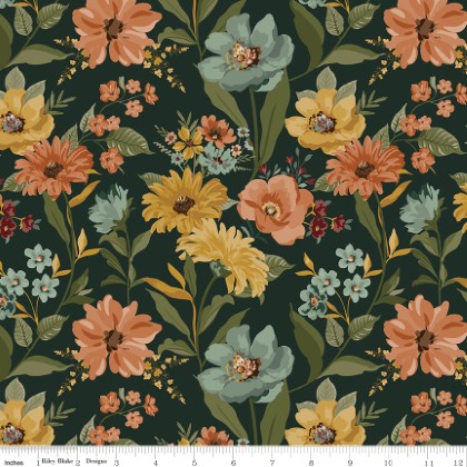 Riley Blake - Worth Repeating - Large Floral, Dark Green