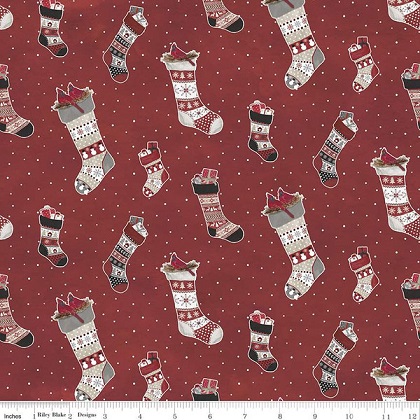 Riley Blake Flannel - Hello Winter Flannel - Winter Stockings, Red
