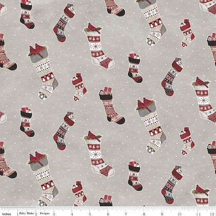 Riley Blake Flannel - Hello Winter Flannel - Winter Stockings, Taupe