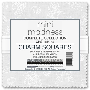 Robert Kaufman - 5' Charm Squares - Mini Madness, White on White
