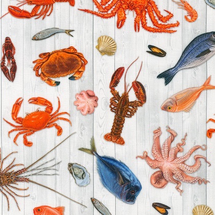 Robert Kaufman - Catch of The Day - Fish Motifs, White