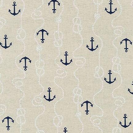 Robert Kaufman - Cotton Flax Print - Anchors & Rope, Natural