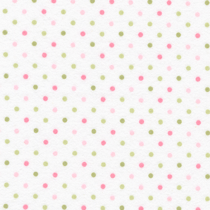 Robert Kaufman - Cozy Cotton Flannel - Pink & Green Dots on White