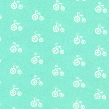 Robert Kaufman - Cozy Cotton Flannel - White Tricycles, Seafoam