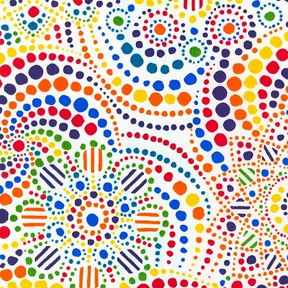 Robert Kaufman - Dot and Stripe Delight - Circular Dots, Rainbow on White