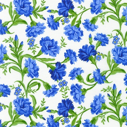 Robert Kaufman - Flowerhouse: Jubilee - Blue Flowers, White