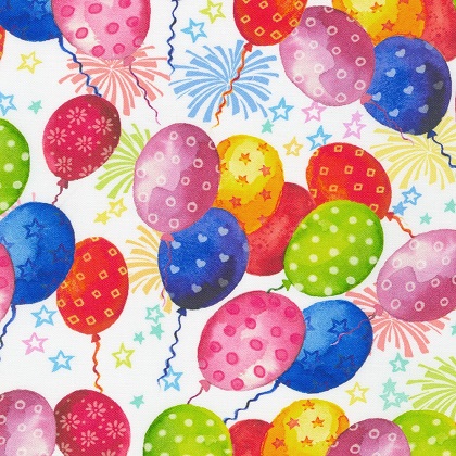 Robert Kaufman - Happy Day - Colorful Balloons on White, Celebration