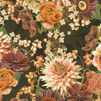 Robert Kaufman - Hello Fall - Large Flower Bouquet, Chestnut