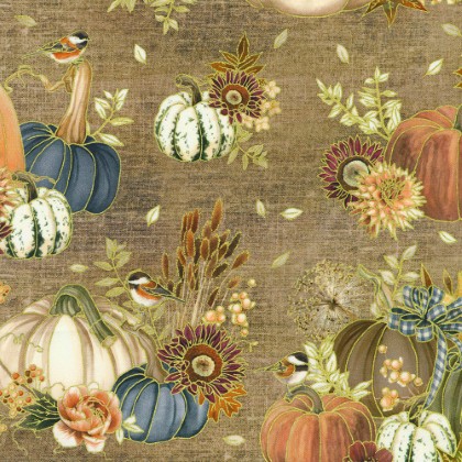 Robert Kaufman - Hello Fall - Pumpkin Arrangement, Hazelnut