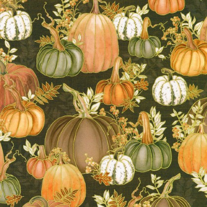 Robert Kaufman - Hello Fall - Pumpkins, Chestnut