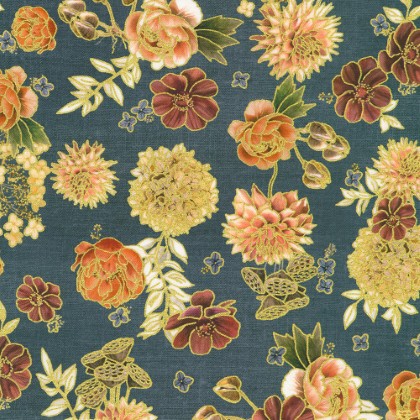 Robert Kaufman - Hello Fall - Small Flowers, Denim