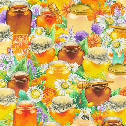 Robert Kaufman - Honey Flower - Honey Jars, Honey