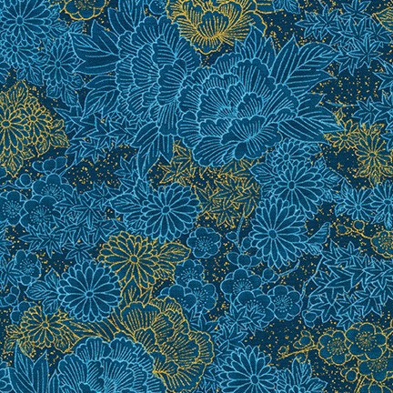 Robert Kaufman - Imperial Collection 17 - Floral Outline, Blue