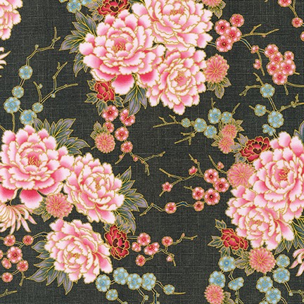 Robert Kaufman - Imperial Collection 17 - Pink Floral, Charcoal