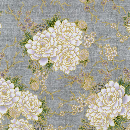 Robert Kaufman - Imperial Collection 17 - White Floral, Charcoal