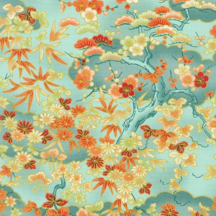 Robert Kaufman - Imperial Collection Honoka - Branches, Aqua