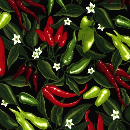 Robert Kaufman - Kona Prints - Red & Green Peppers, Black