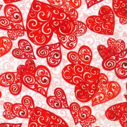 Robert Kaufman - Lovely Day - Floating Red Hearts, White