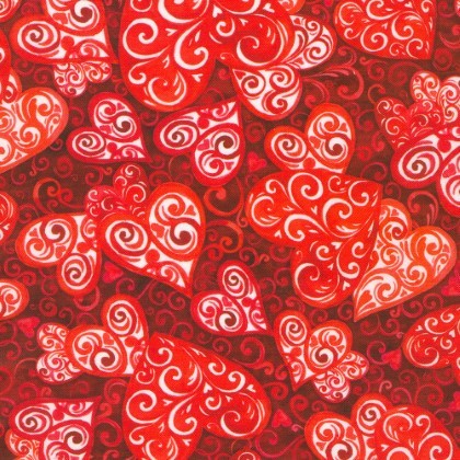 Robert Kaufman - Lovely Day - Red Hearts, Dark Red