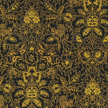 Robert Kaufman - Midnight Nectar - Gold Floral Outlines, Onyx