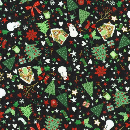 Robert Kaufman - Tiny Tidings - Mini Holiday Motifs, Black