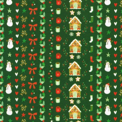 Robert Kaufman - Tiny Tidings - Mini Motifs in Stripes, Evergreen