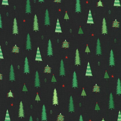 Robert Kaufman - Tiny Tidings - Mini Trees, Black