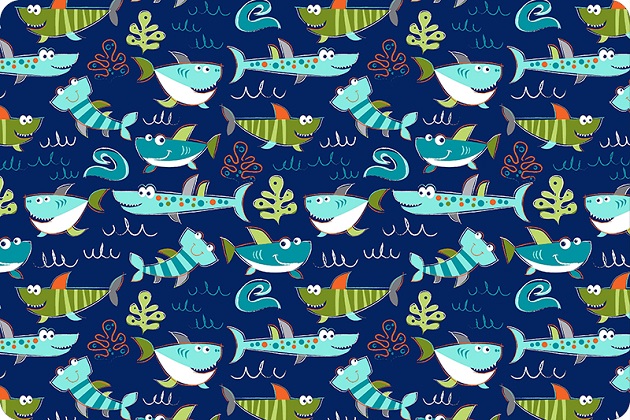 Shannon Fabrics - Cuddle Prints - Sharkies, Sea