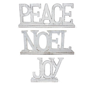 Shelf Sitter Peace - Silver on White Washed Wood