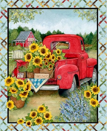 Springs Creative - Susan Winget - 36' Red Truck & Sunflower Panel, Multi