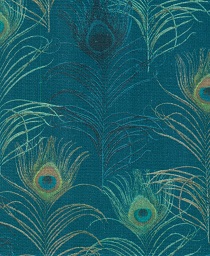 Stof of France - Piuma - Teal Peacock Feathers,  Dark Teal