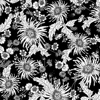 Studio E - 108' Bloom - Floral Two Tone, White on Black