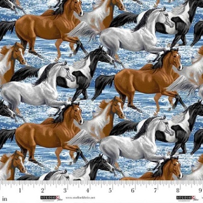 Studio E - American Spirit - Running Horses, Blue