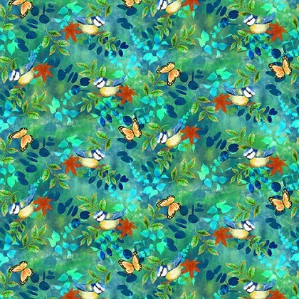 Studio E - Auburn Fox - Tossed Bird Allover, Teal