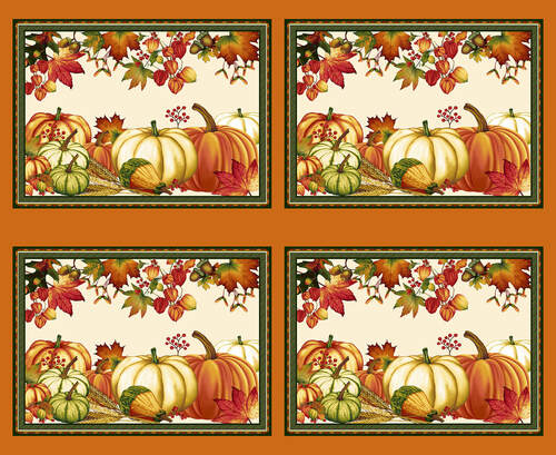 Studio E - Autumn Flourish - 36' Placemat Panel, Pumpkin