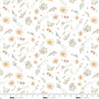 Studio E - Bathing Bonnies - Milk Bottle Florals, White