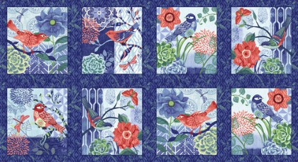 Studio E - Bella Blue Birds - 24' Block Panel, Indigo