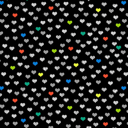 Studio E - Black & White w/Touch of Bright - Small Hearts, Multi /Black