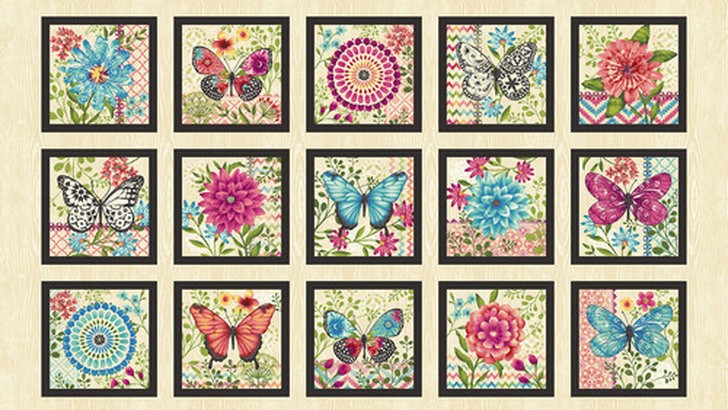 Studio E - Butterfly Dreams - Butterfly Blocks 24' Panel, Cream