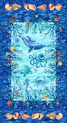 Studio E - Deep Blue Sea - 24' Sea Creature Panel, Blue