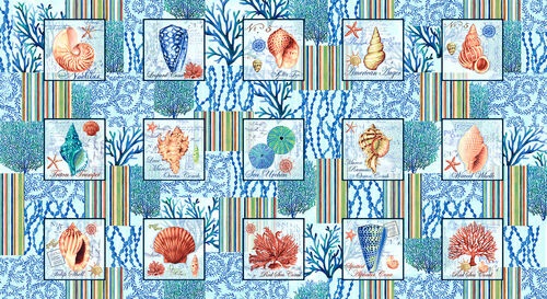 Studio E - Deep Blue Sea - Shell Blocks, Light Blue