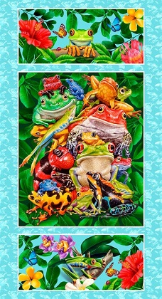 Studio E - Jewels of the Jungle - 24' Frog Panel, Cerulean