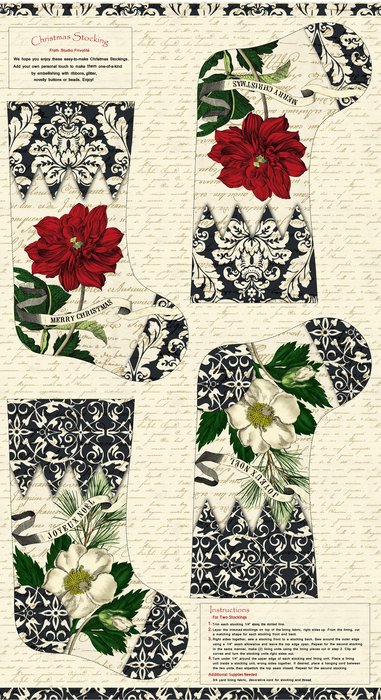 Studio E - Joyeux Noel - Christmas Stocking Panel, Cream