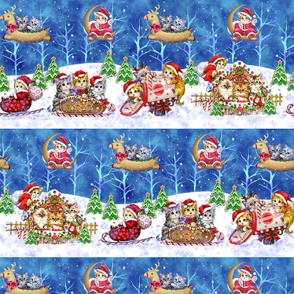 Studio E - Kitten Christmas - Border Stripe, Cobalt