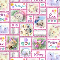 Studio E - Kitty Glitter - Patchwork, Pink/Multi