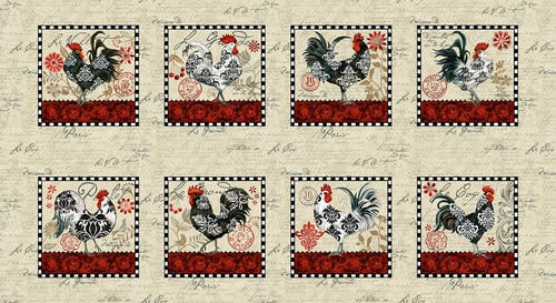 Studio E - Le Poulet - 24' Panel Rooster Blocks, Cream