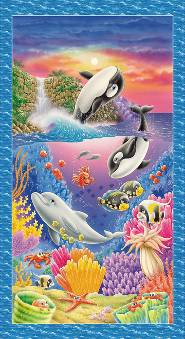 Studio E - Sea World - 24' Sea Creature Banner Panel, Multi/Royal