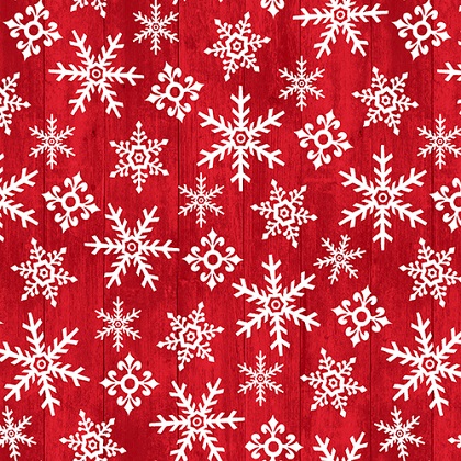 Studio E - Snow Place Like Home Flannel - Tossed Snowflakes, Red